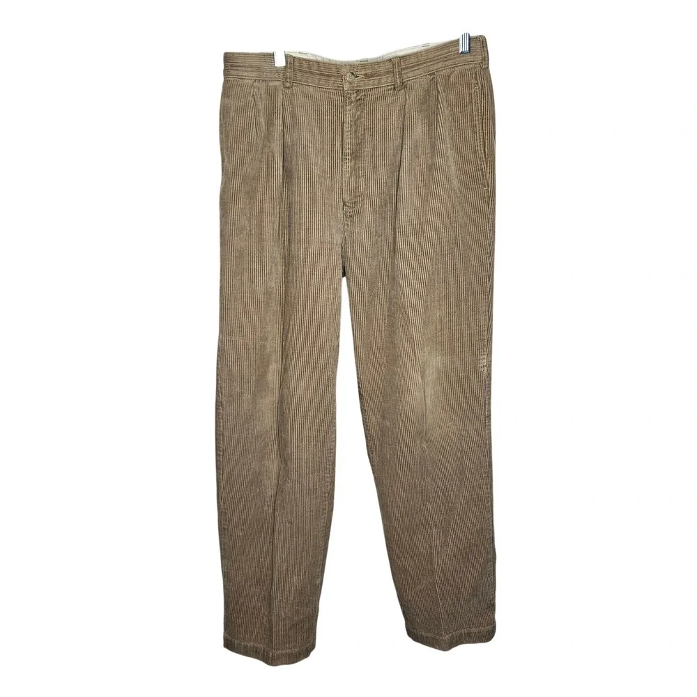 Polo Ralph Lauren Andrew Pant Mens Tan Pleated Wide Wale Corduroy Trousers Khaki